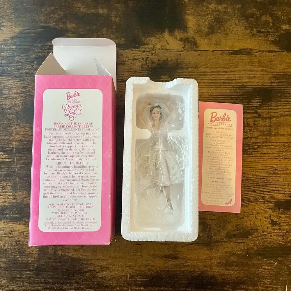 Vintage 1998 Avon Barbie Swan Queen Swan Lake Porcelain Ornament NIB